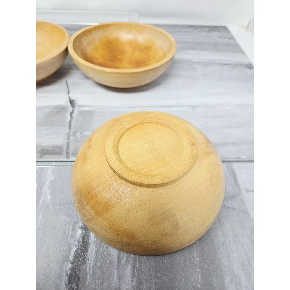 Set 4 Small Vintage Wooden Salad Bowls - 6